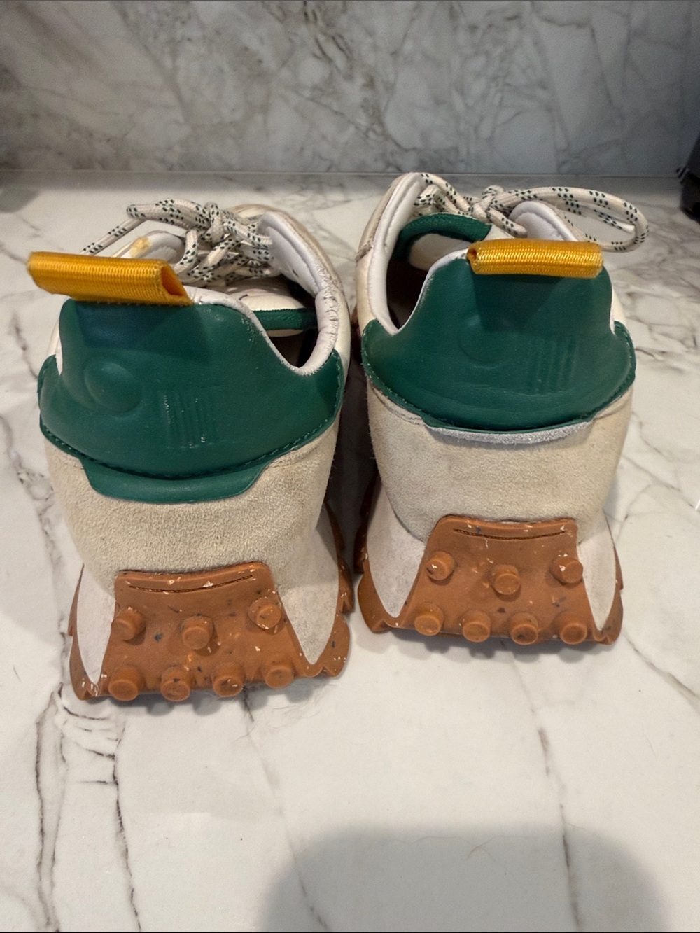 Women's Athletic Sneakers in White and Green with Gum Outsole - Picture 3 of 5